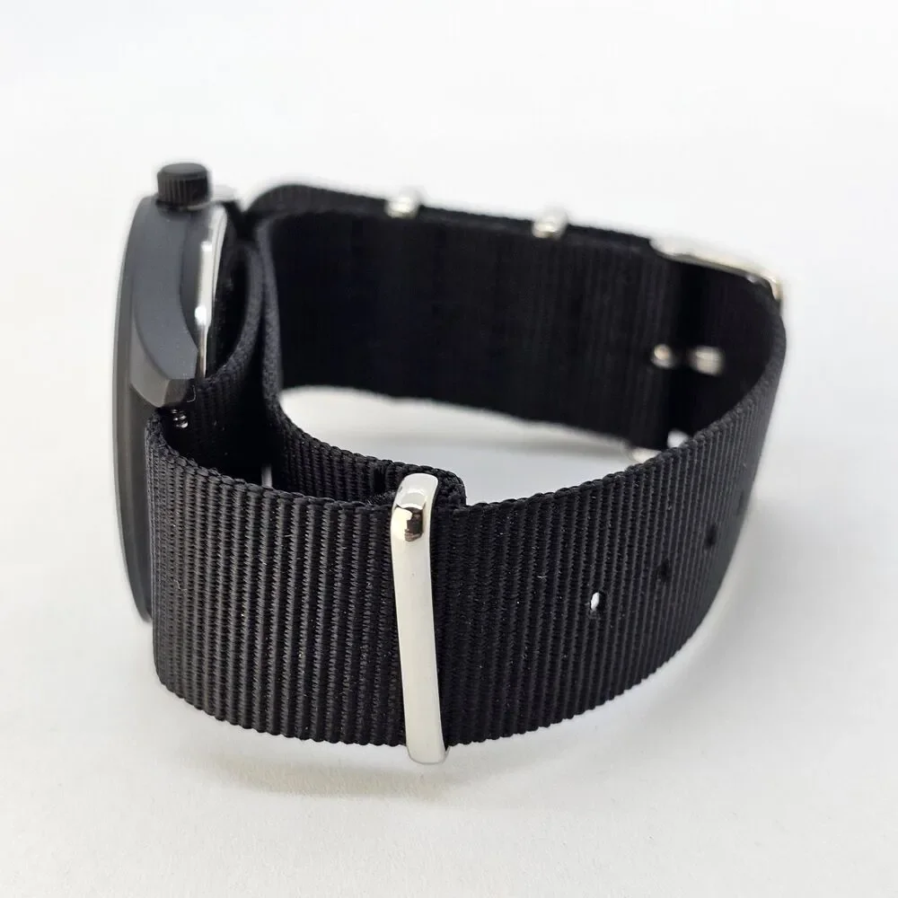 Men's Field Watch 42MM Black Case Black Dial Black Canvas‎ Band Strap